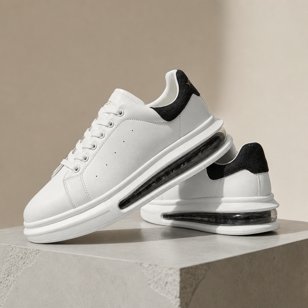 Cinque Terre Air Cushion Low Sneakers in White/Black