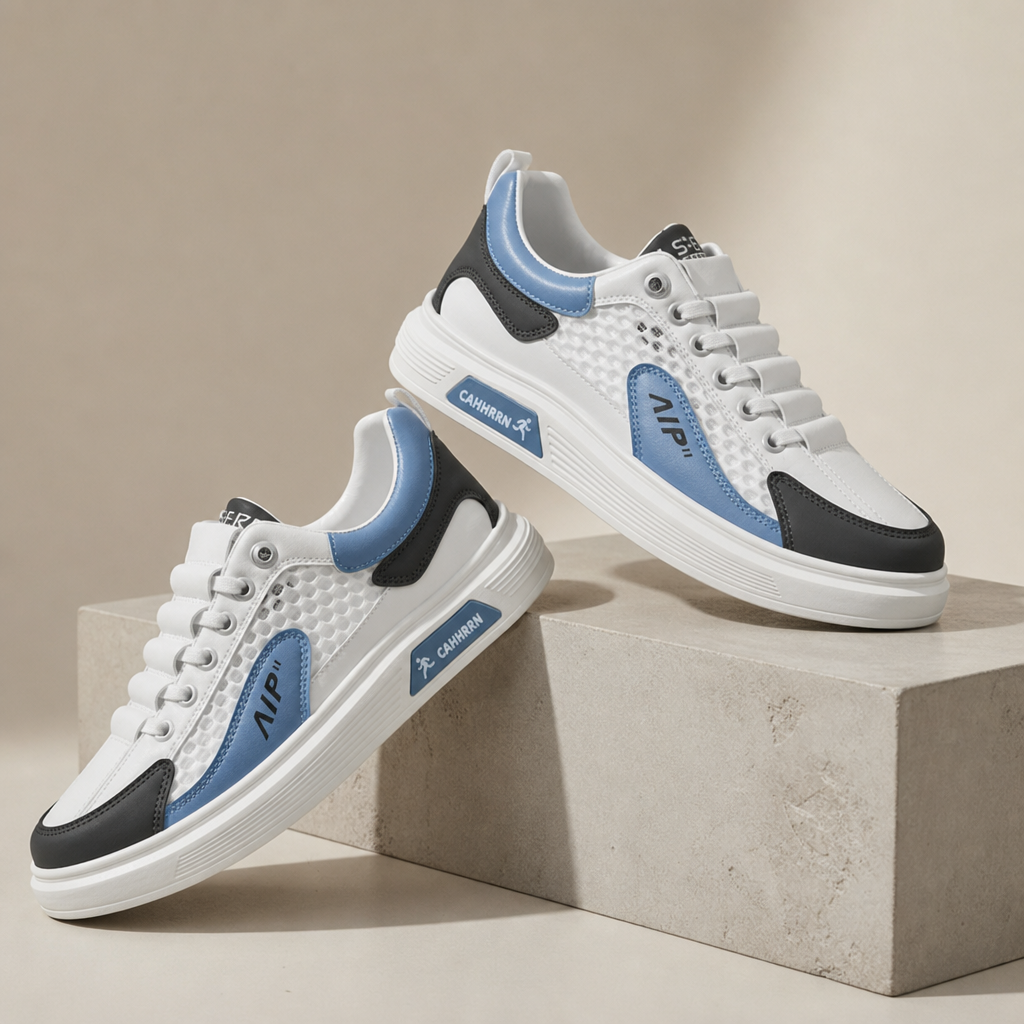 Merida Colorblock Mesh Sneakers in White Blue