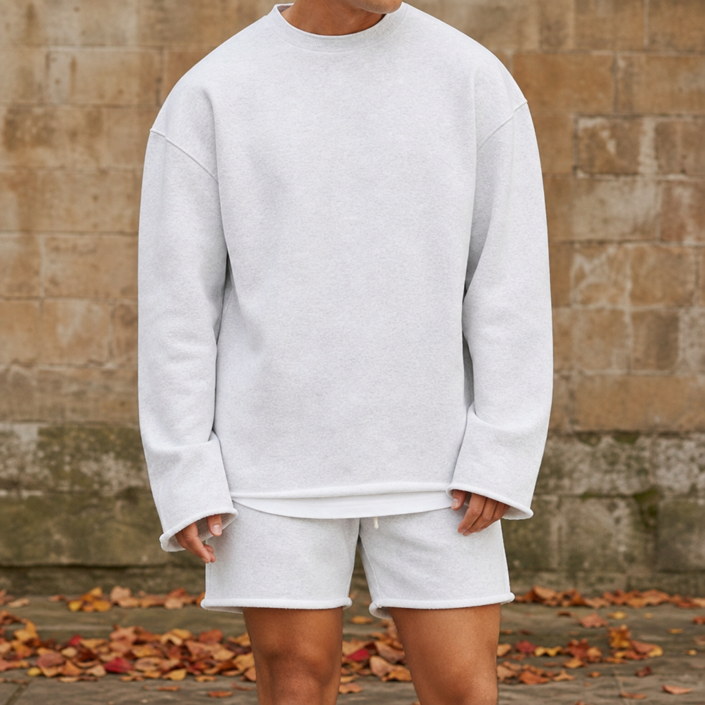 Ericeira Crewneck Sweatshirt Shorts Set in White Gray