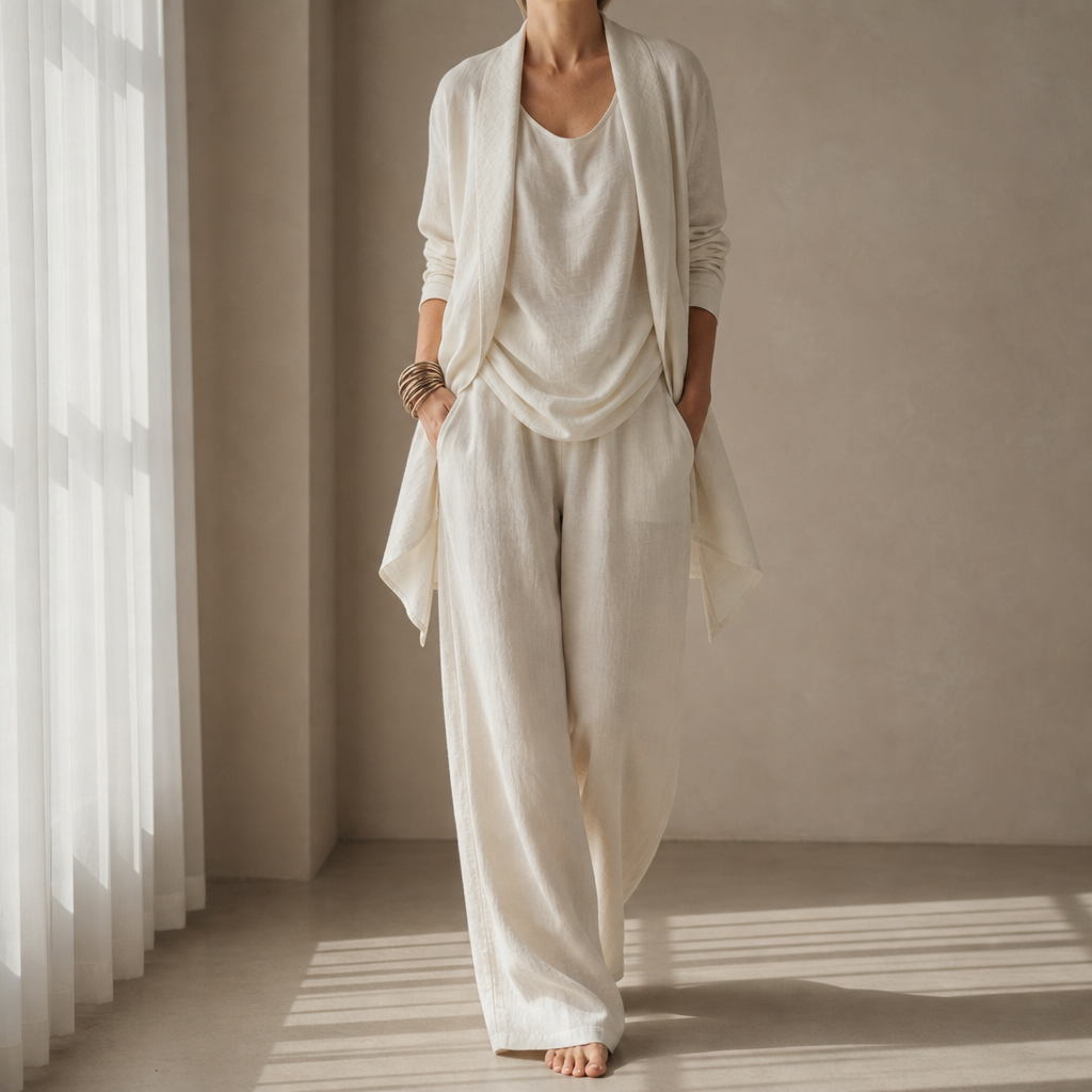 Montalcino Linen Three-Piece Set in White
