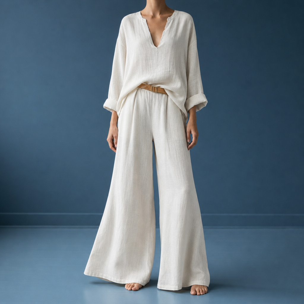 Nisyros Linen Co-Ord Set in White