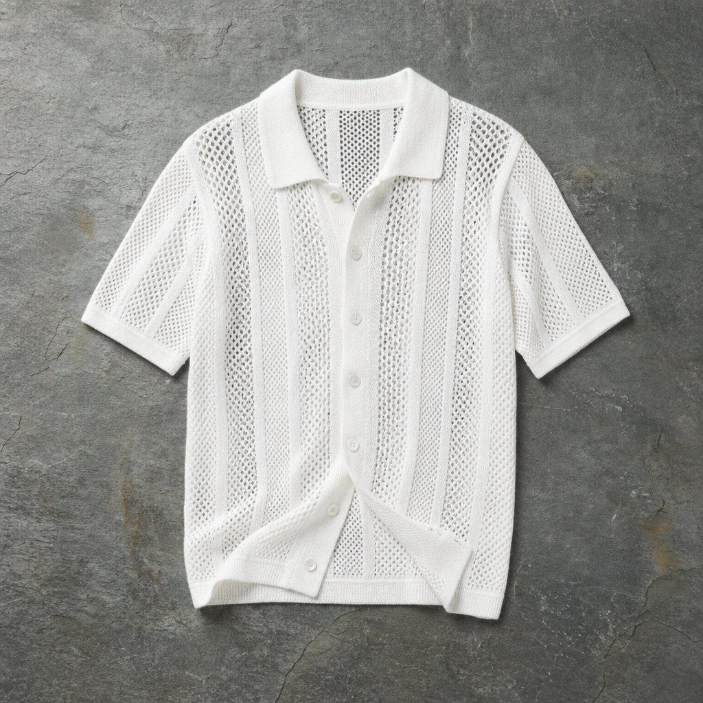 Polignano Open Knit Hollow Shirt in White