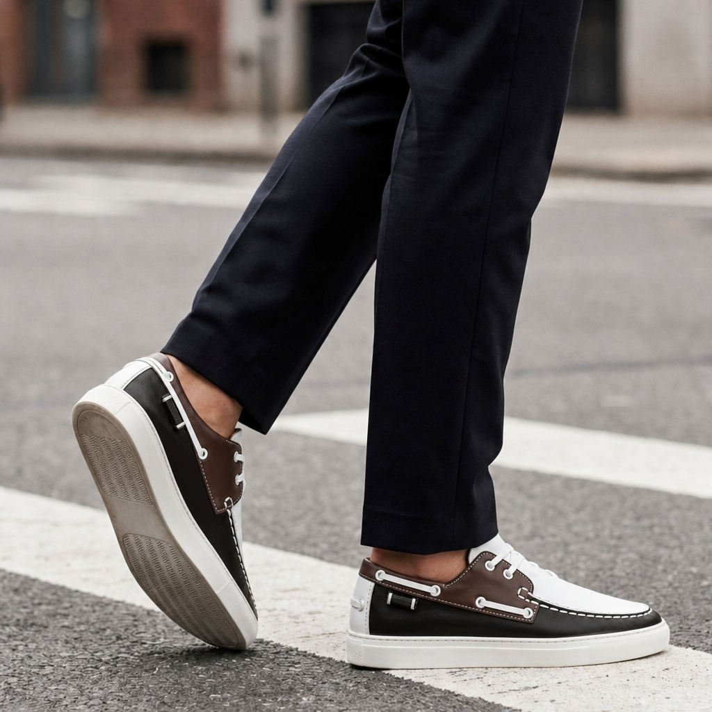 Thassos Two-Tone Boat Shoes in White