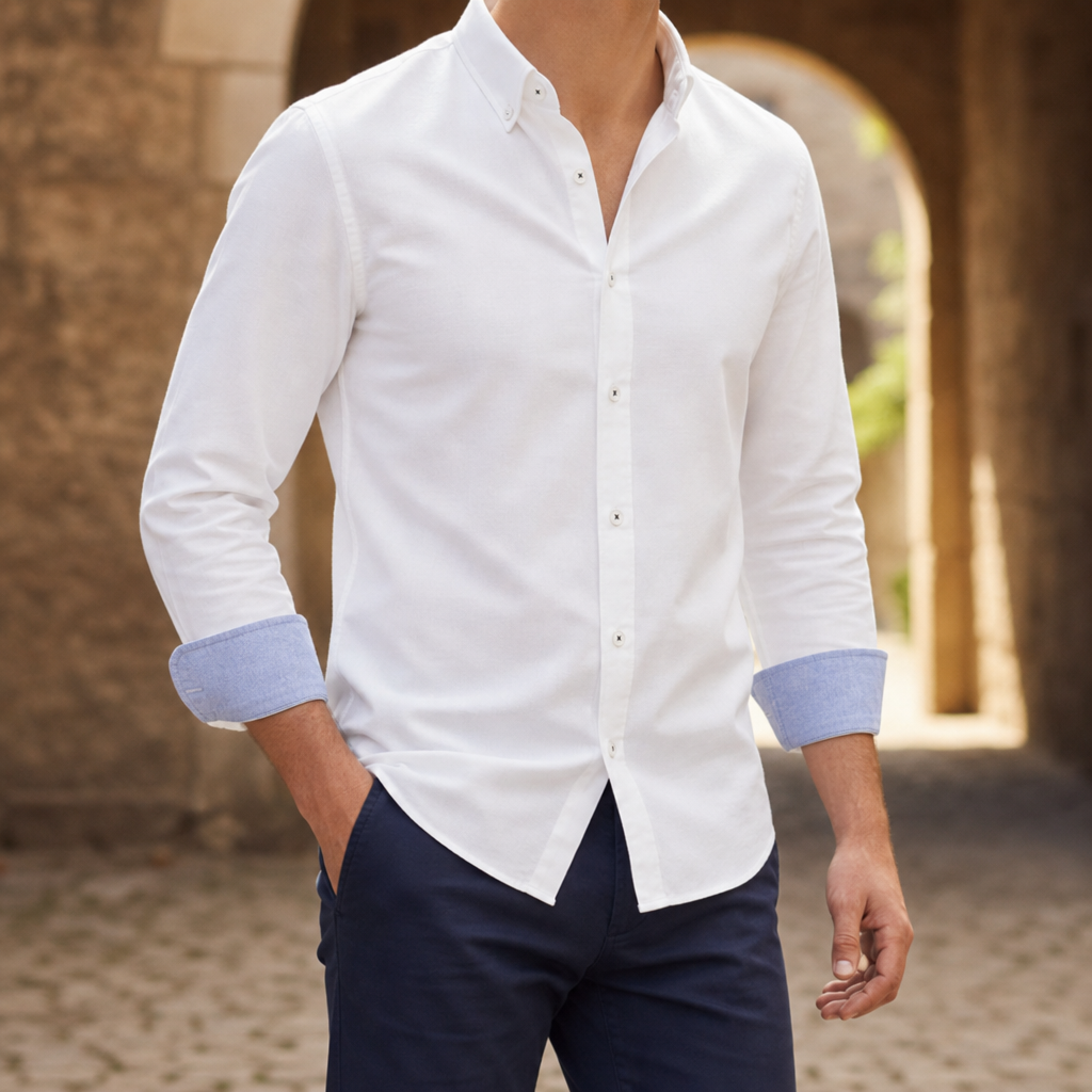 Amarante Contrast Cuff Oxford Shirt in White