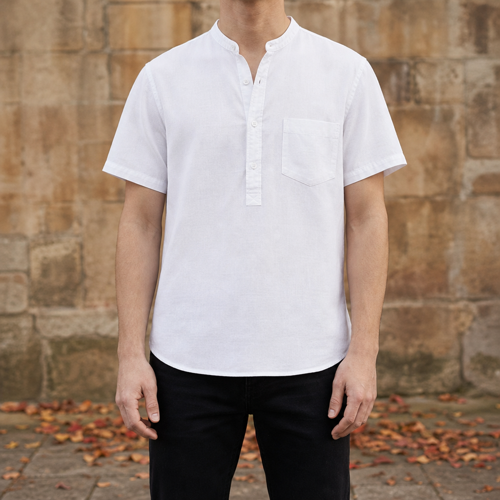 Cortona Band Collar Casual Shirt in White