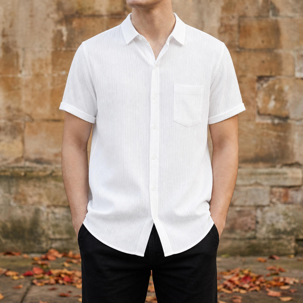 Folegandros Crinkle Cotton Shirt in White