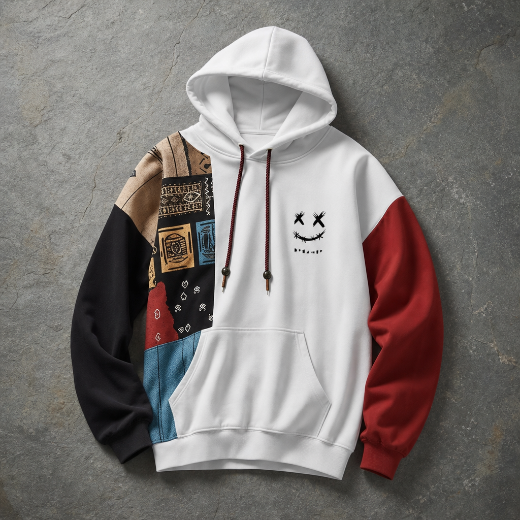 Monemvasia Patchwork Contrast Hoodie in White