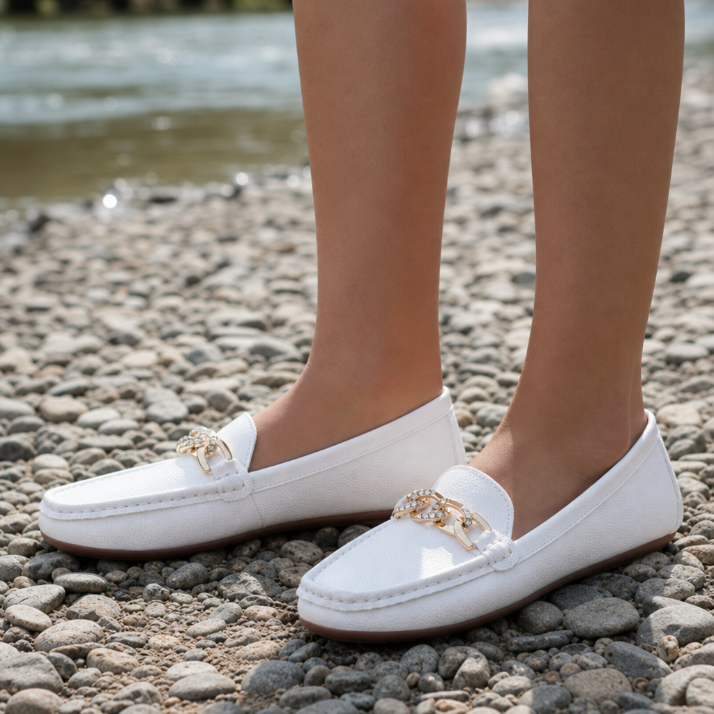 Lagos Chain Detail Loafers in White