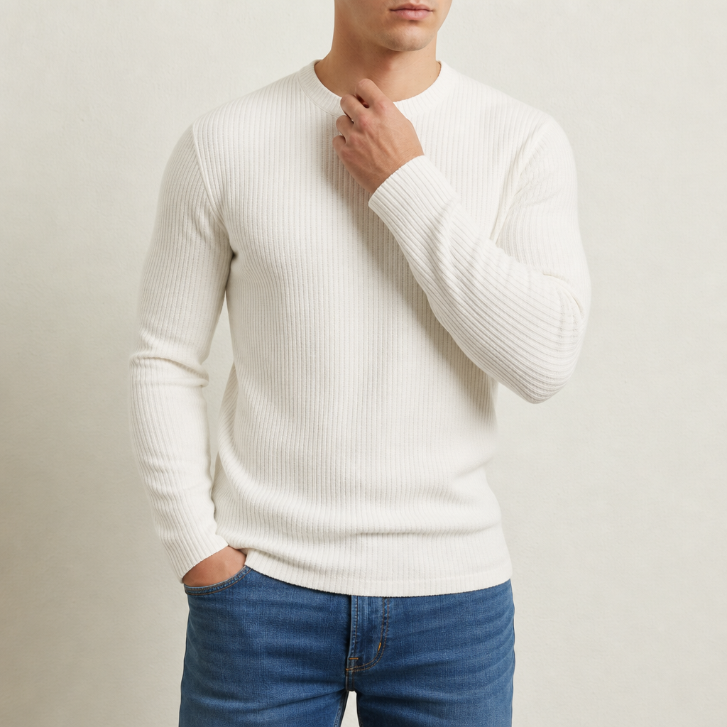 Kythnos Ribbed Knit Sweater in White