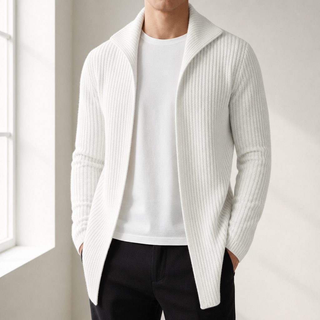 Salamanca Ribbed Knit Cardigan in White