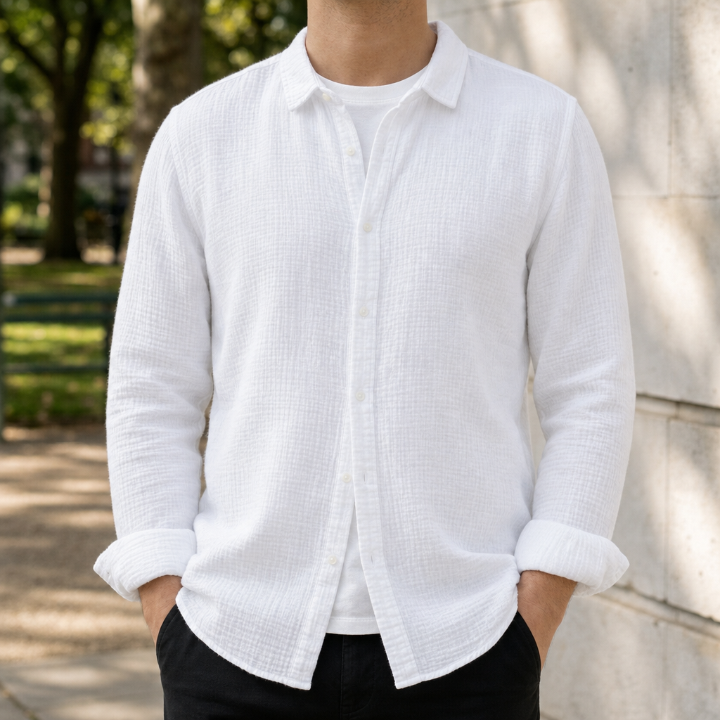 Leros Gauze Cotton Shirt in White