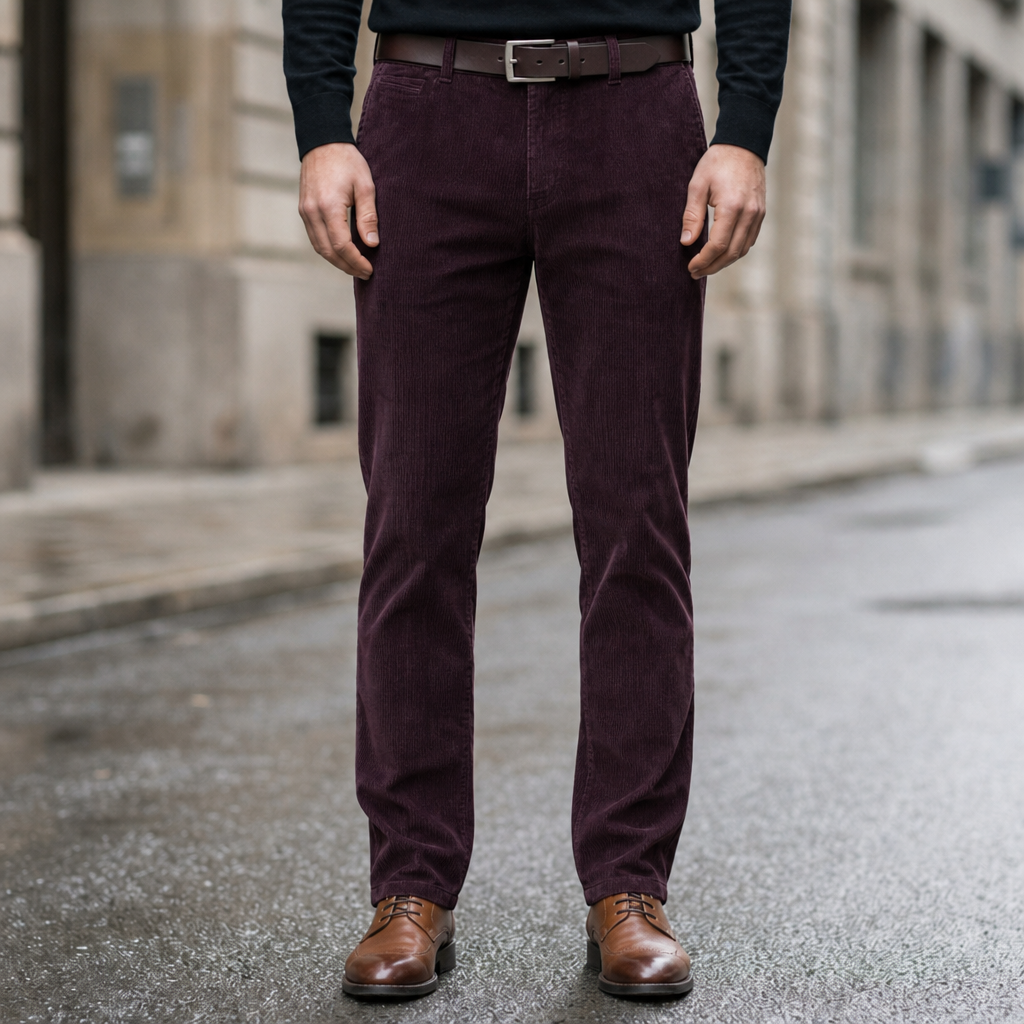 Lecce Slim Corduroy Trousers in Wine red