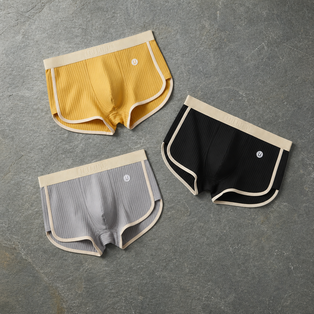 Imperia Ribbed Cotton Boxer Briefs in Yellow / Black / Gray