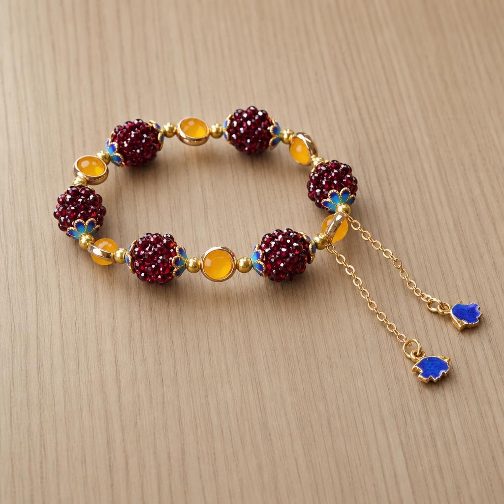 Valencia Garnet Crystal Cluster Bracelet in Yellow