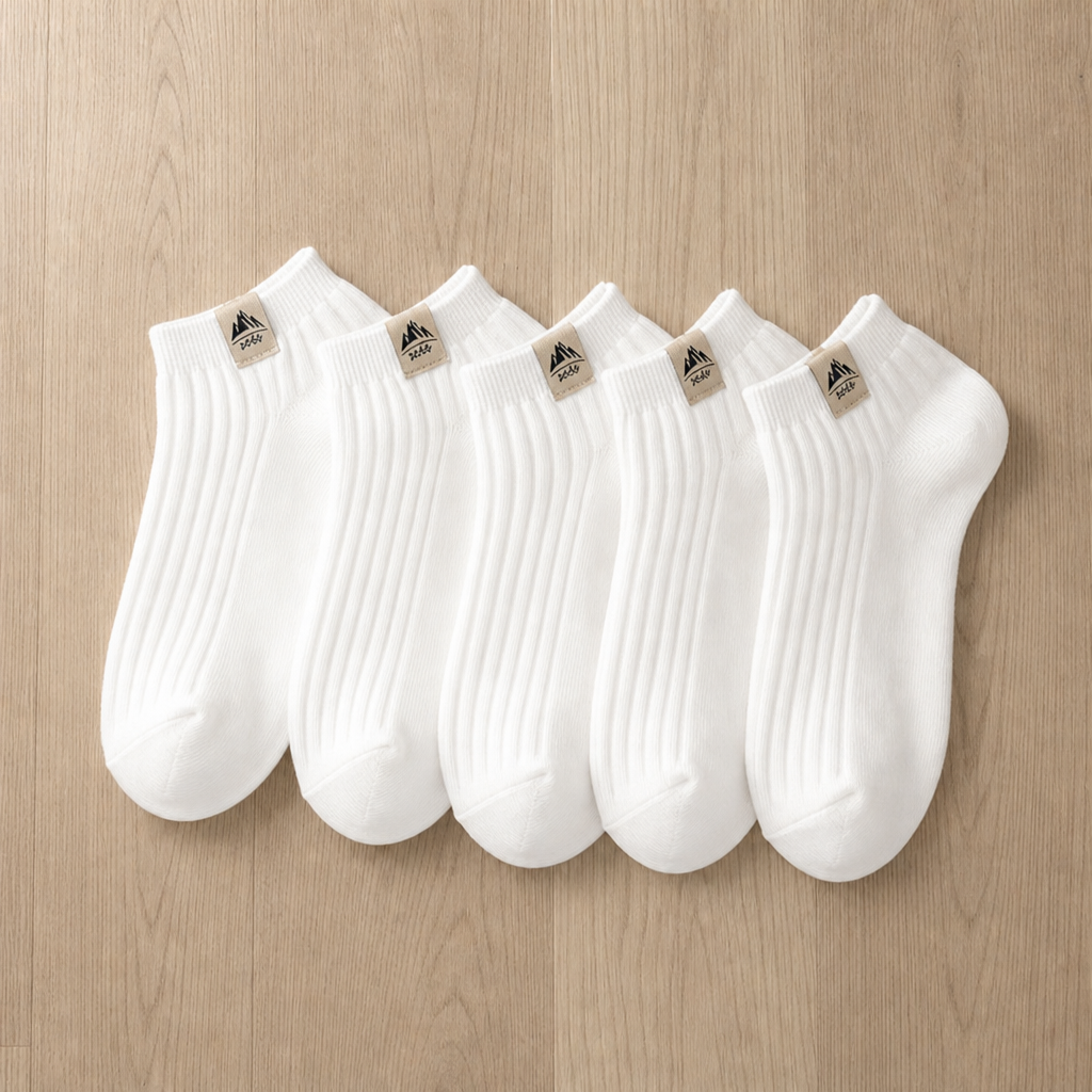 Split Ribbed Ankle Sock Set in All White (5-Pack)