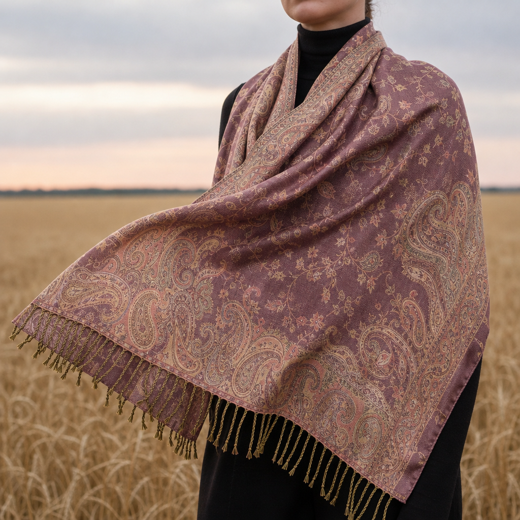 Mijas Paisley Jacquard Wrap in Antique Mauve