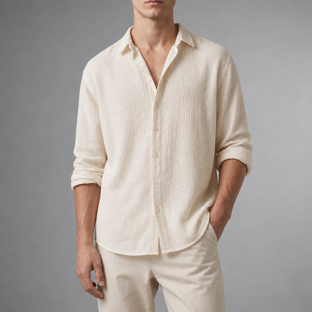 Corfu Textured Linen Shirt in Apricot