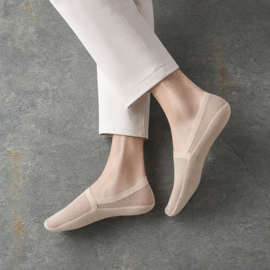 Sanremo Anti-Slip Mesh No-Show Socks in Beige