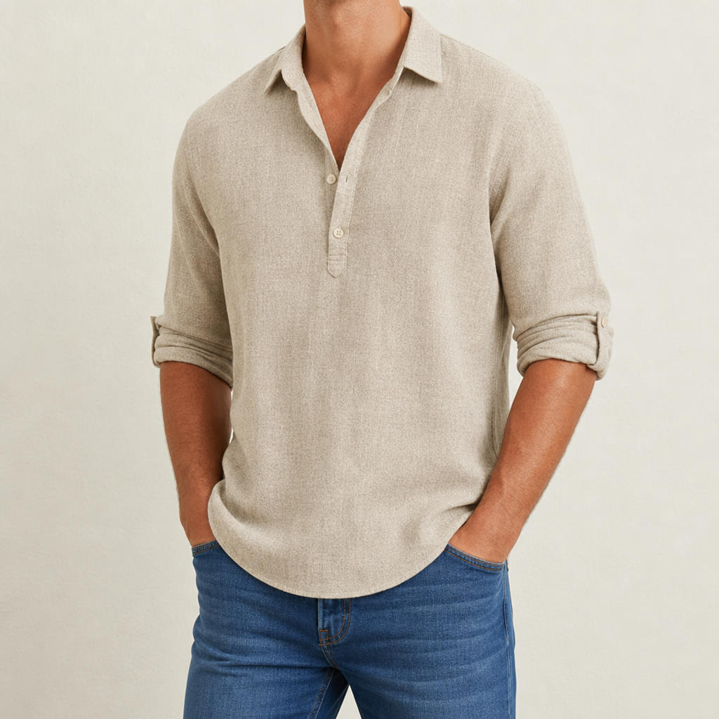 Palmera Linen Polo Shirt in Beige