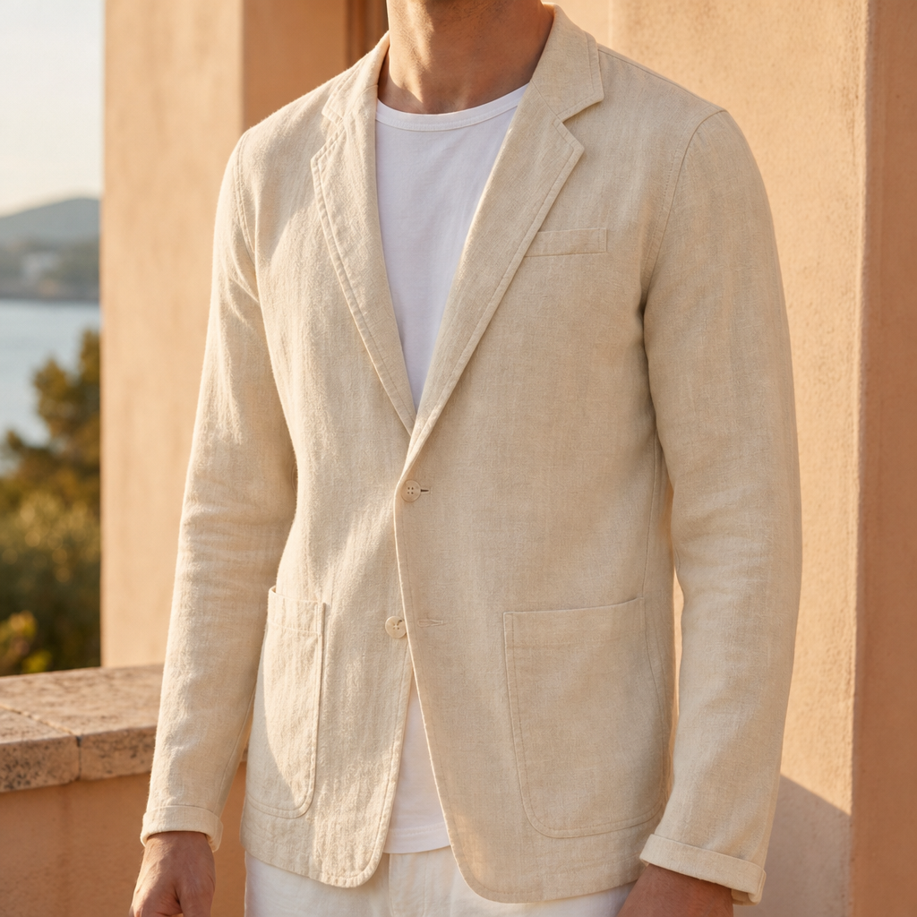Calpe Relaxed Linen Blazer in Beige