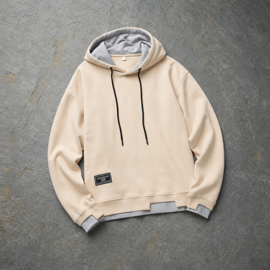 Sanlucar Contrast Hood Pullover Hoodie in Beige