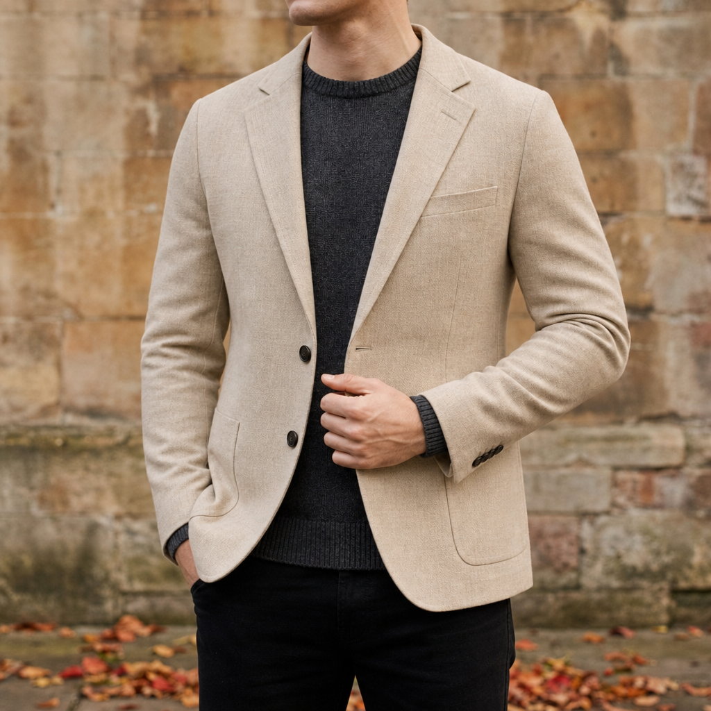 Rivello Slim Fit Knit Blazer in Beige