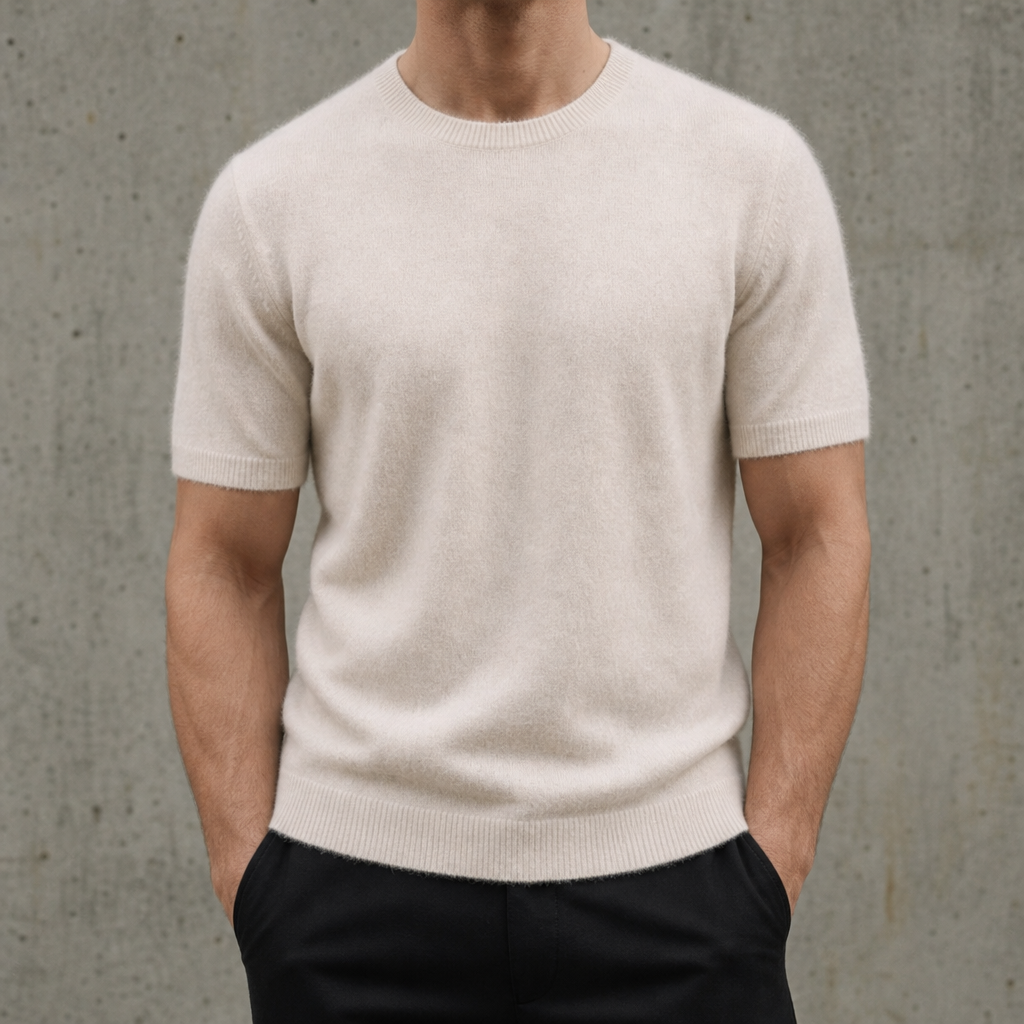 Santorini Cashmere Knit Tee in Beige