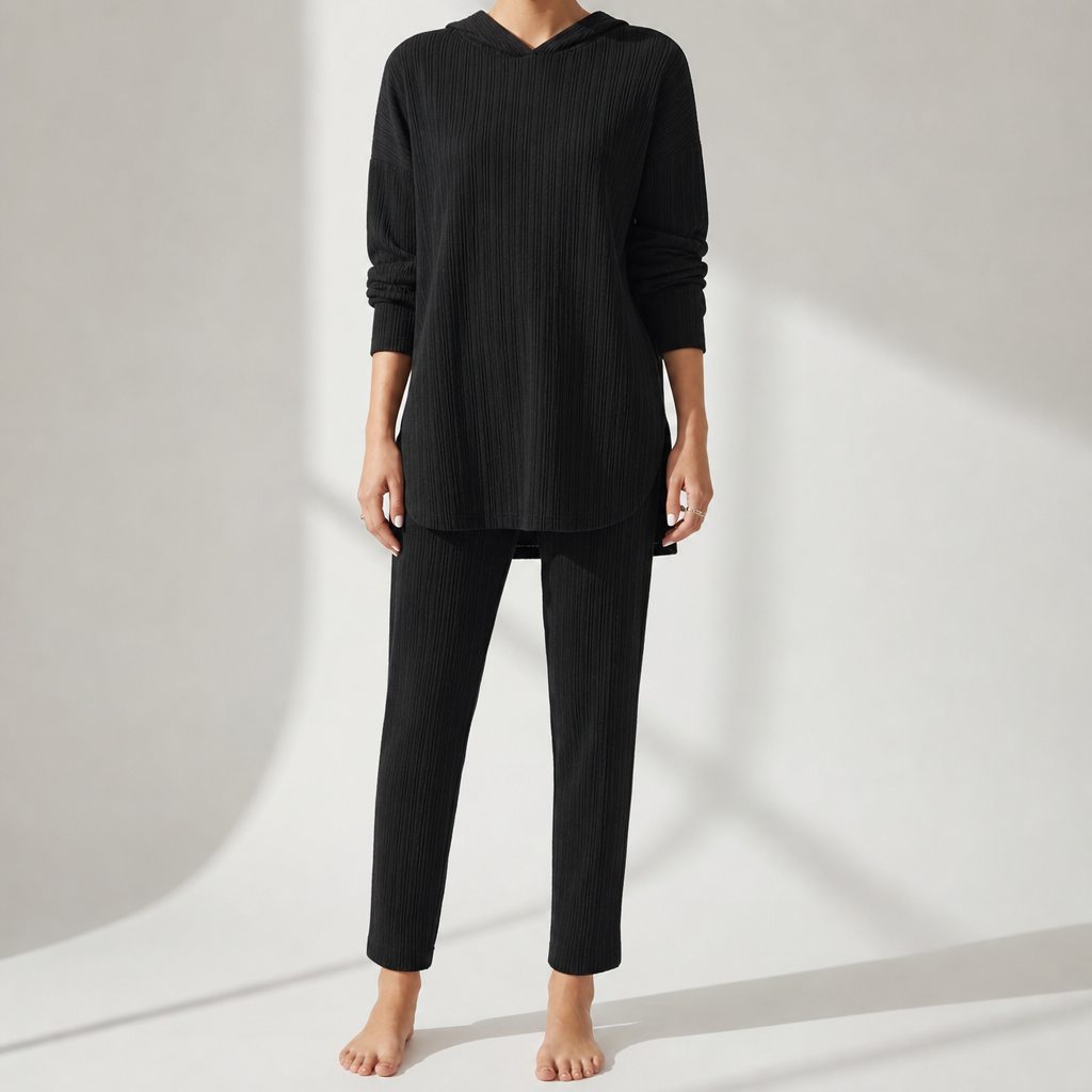 Porec Ribbed Knit Lounge Set in Black