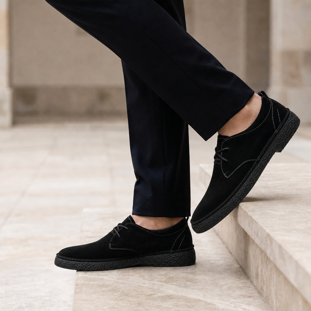 Malaga Suede Crepe Sole Oxfords in Black