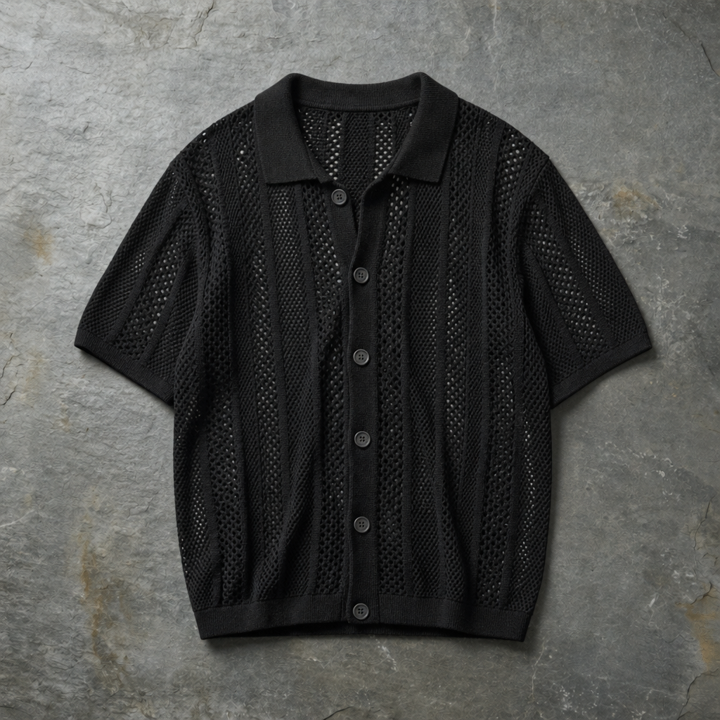 Polignano Open Knit Hollow Shirt in Black