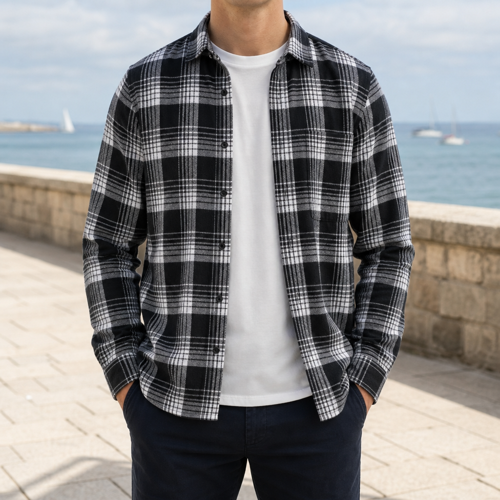 Porto Vecchio Plaid Flannel Shirt in Black