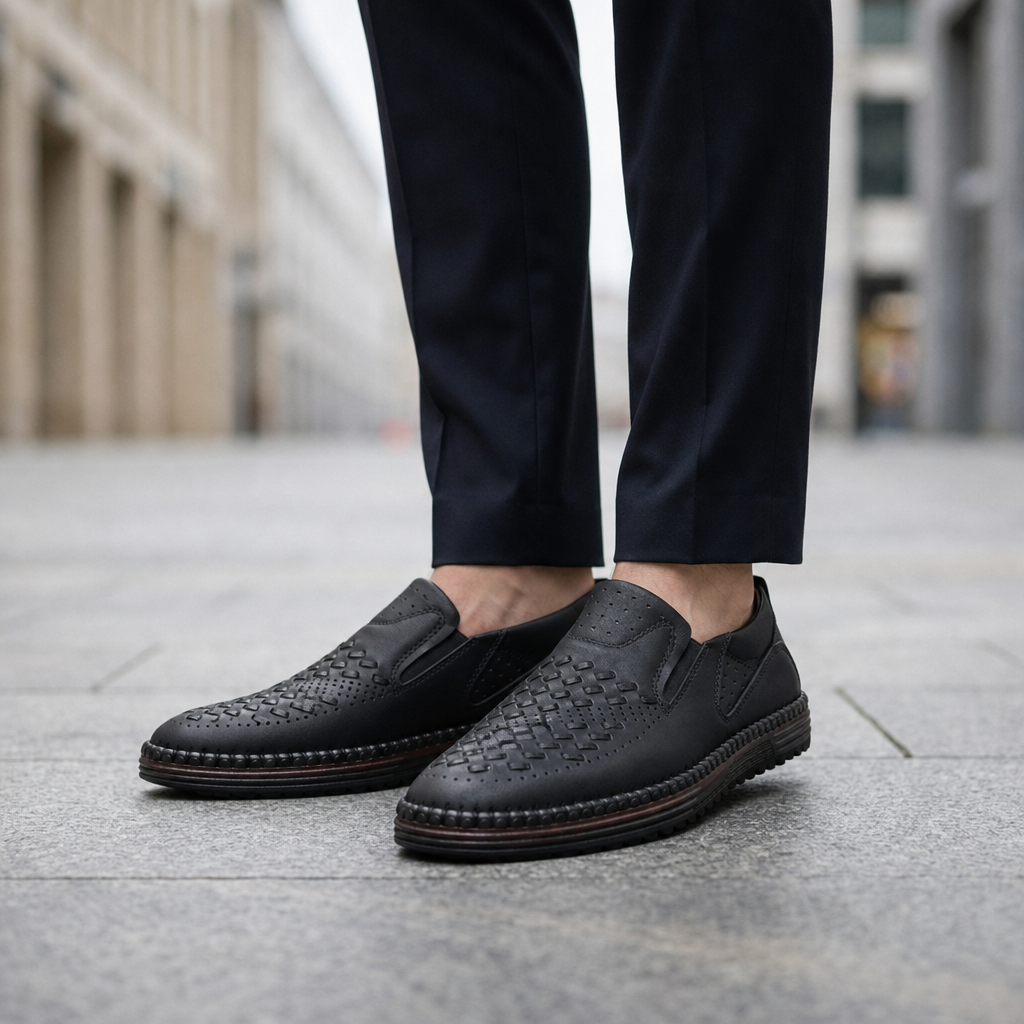 Ajaccio Perforated Leather Loafers in Black