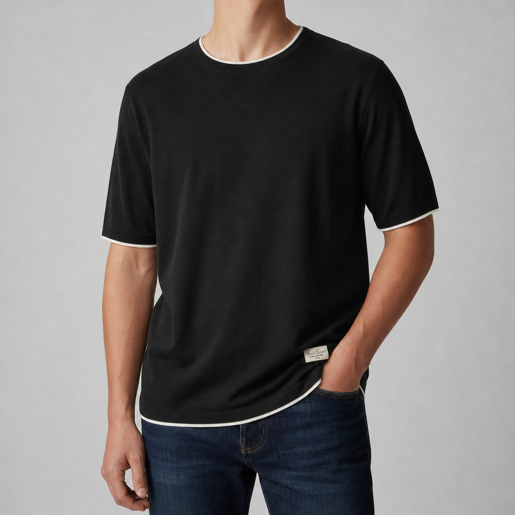 Ravello Vintage Contrast Trim Tee in Black