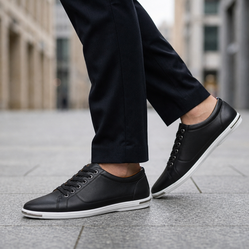 Biot Leather Casual Sneakers in Black