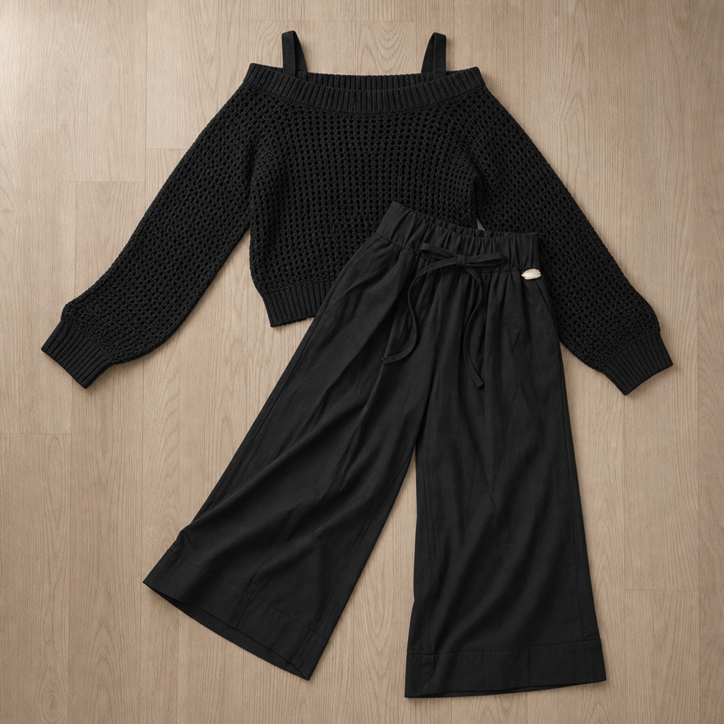 Collioure Crochet Two-Piece Set in Black