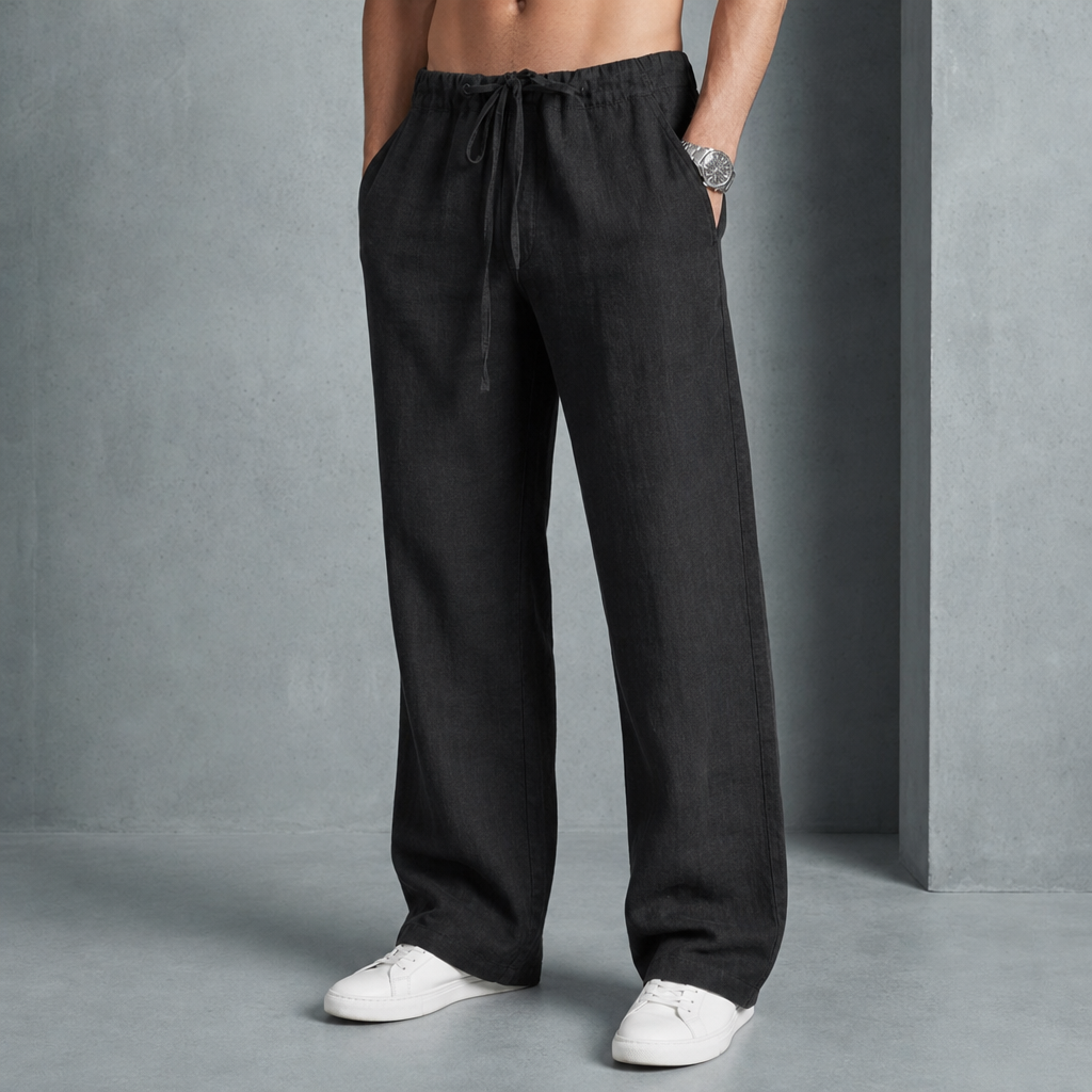 Alvanti Linen Drawstring Trousers in Black
