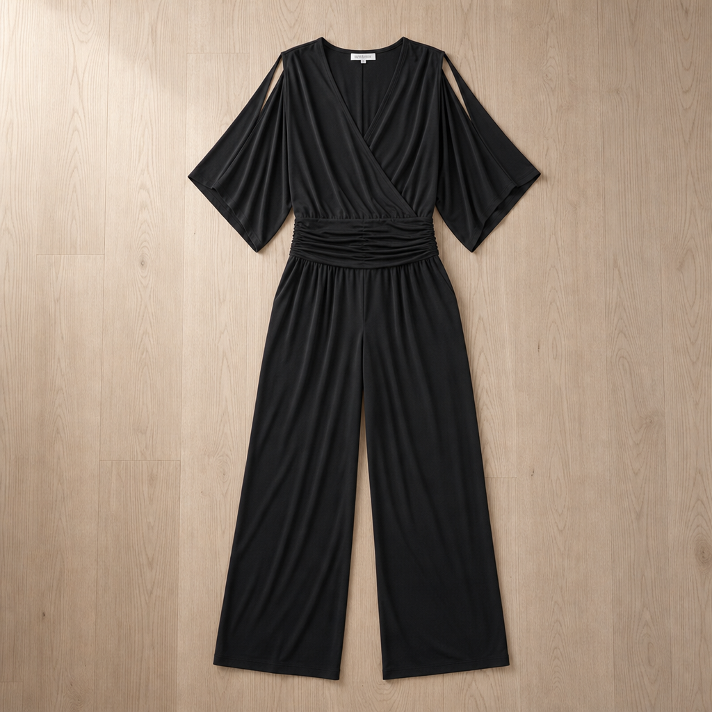Maratea Wrap Front Wide-Leg Jumpsuit in Black