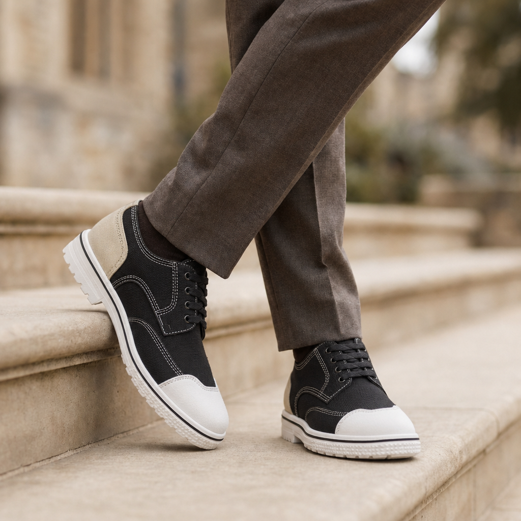 Lamego Two-Tone Canvas Sneakers in Black