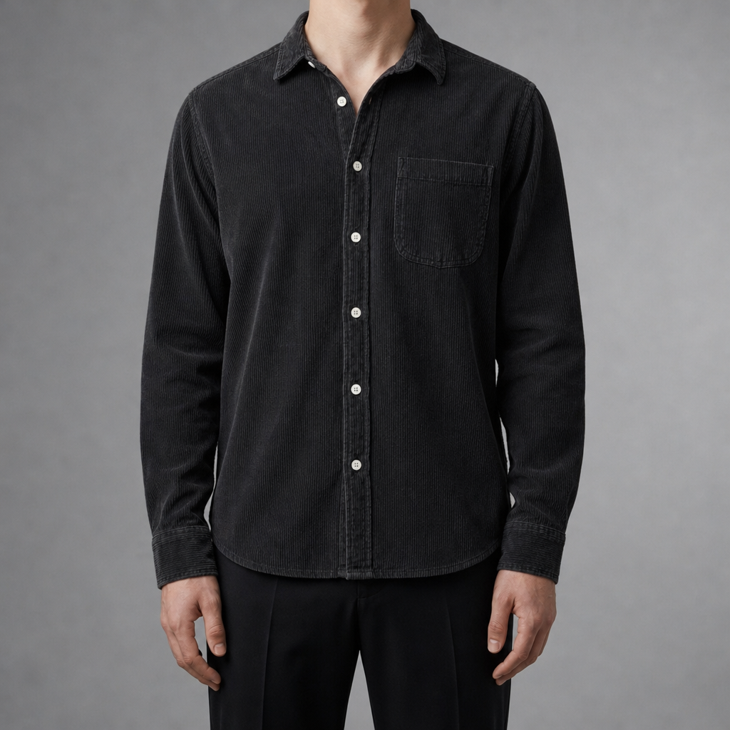 Antiparos Corduroy Button Shirt in Black