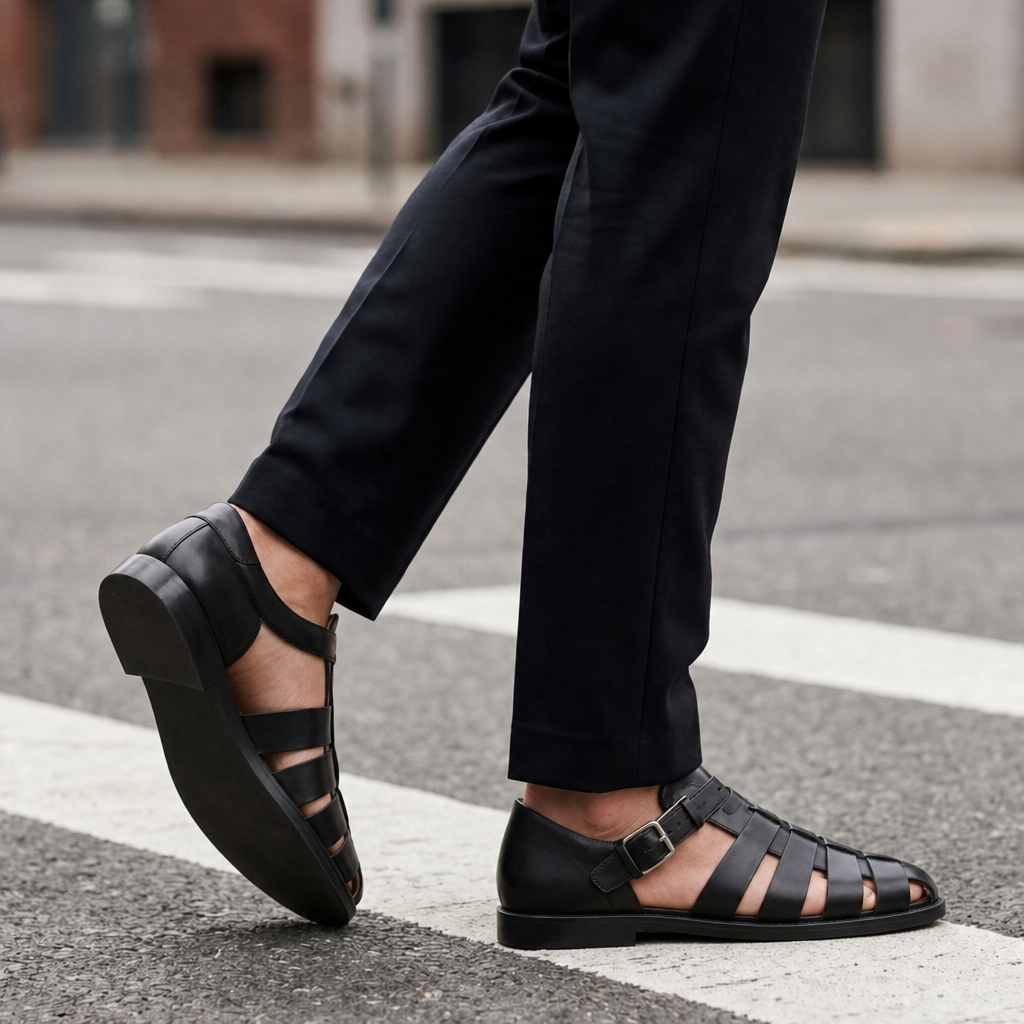 Vence Woven Leather Fisherman Sandals in Black