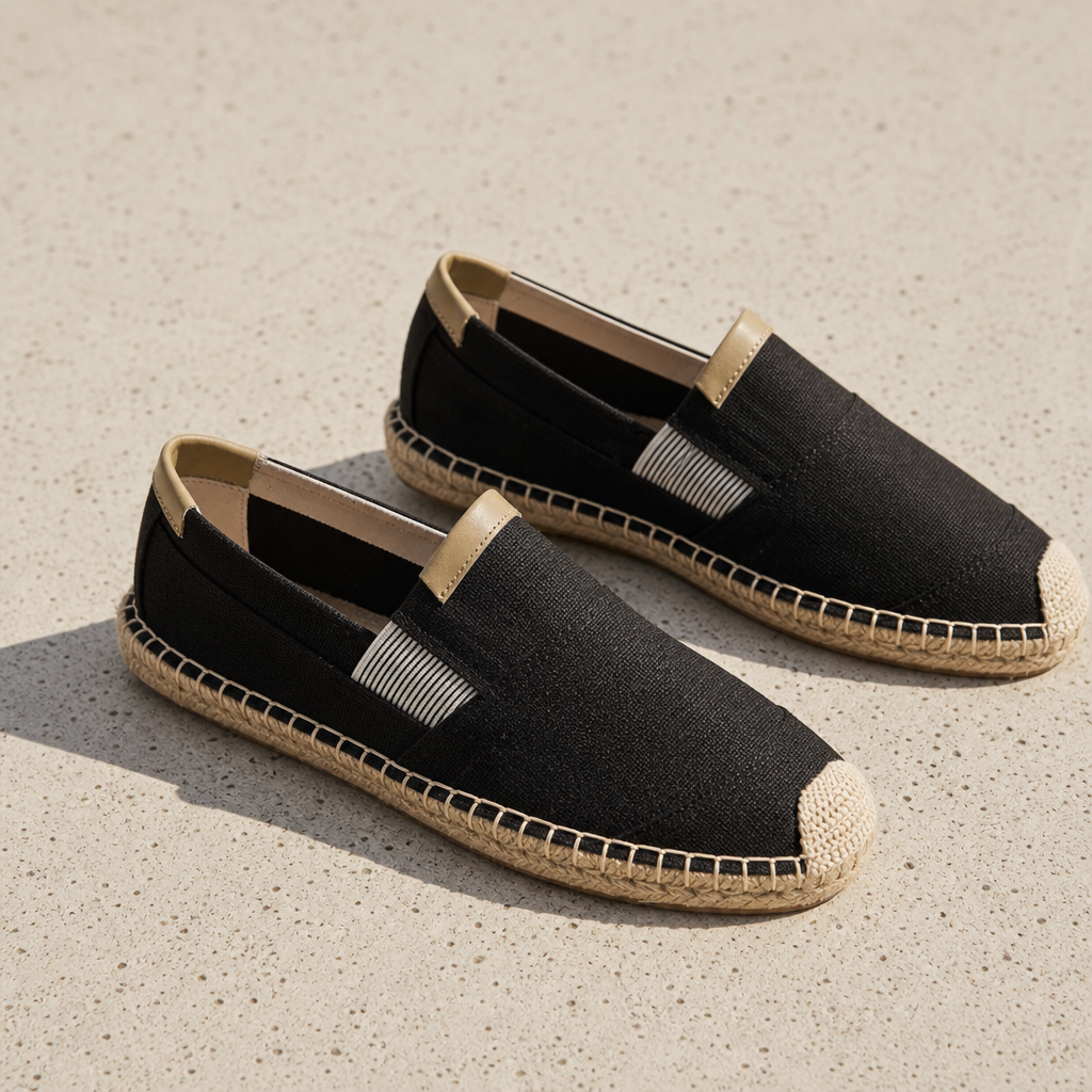 Lesvos Linen Canvas Espadrilles in Black