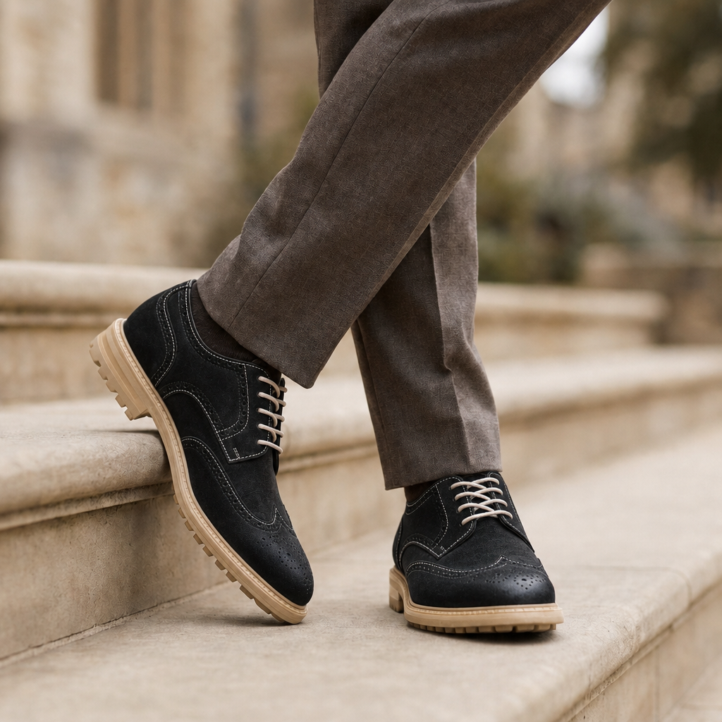 Bandol Suede Brogue Derby in Black