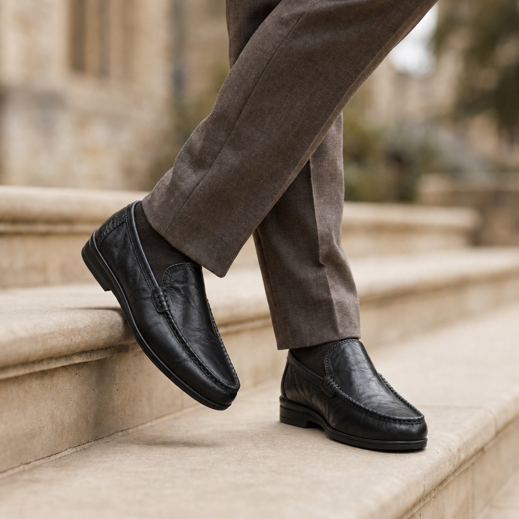 Mantova Leather Moccasin Loafers in Black