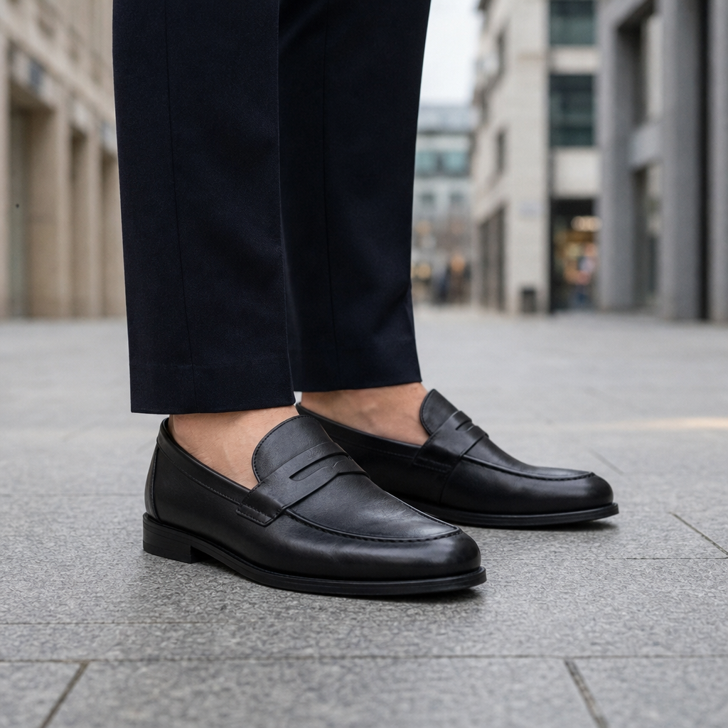 Methoni Leather Venetian Loafers in Black