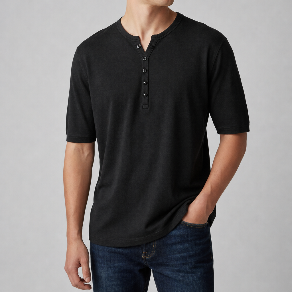 Skyros Athletic Henley Shirt in Black