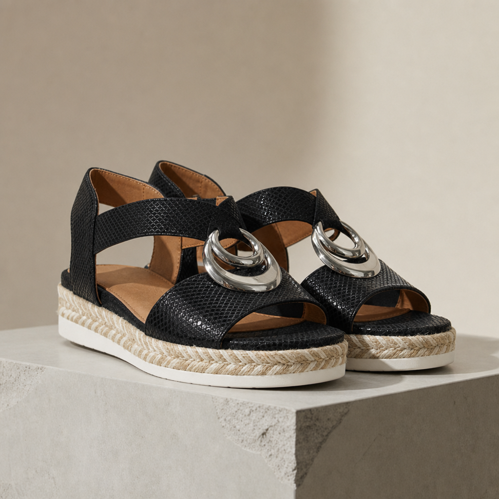 Tavira Snake Print Platform Sandals in Black