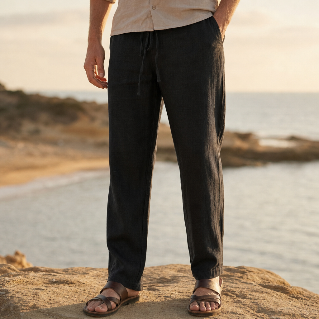 Vellara Linen Drawstring Trousers in Black