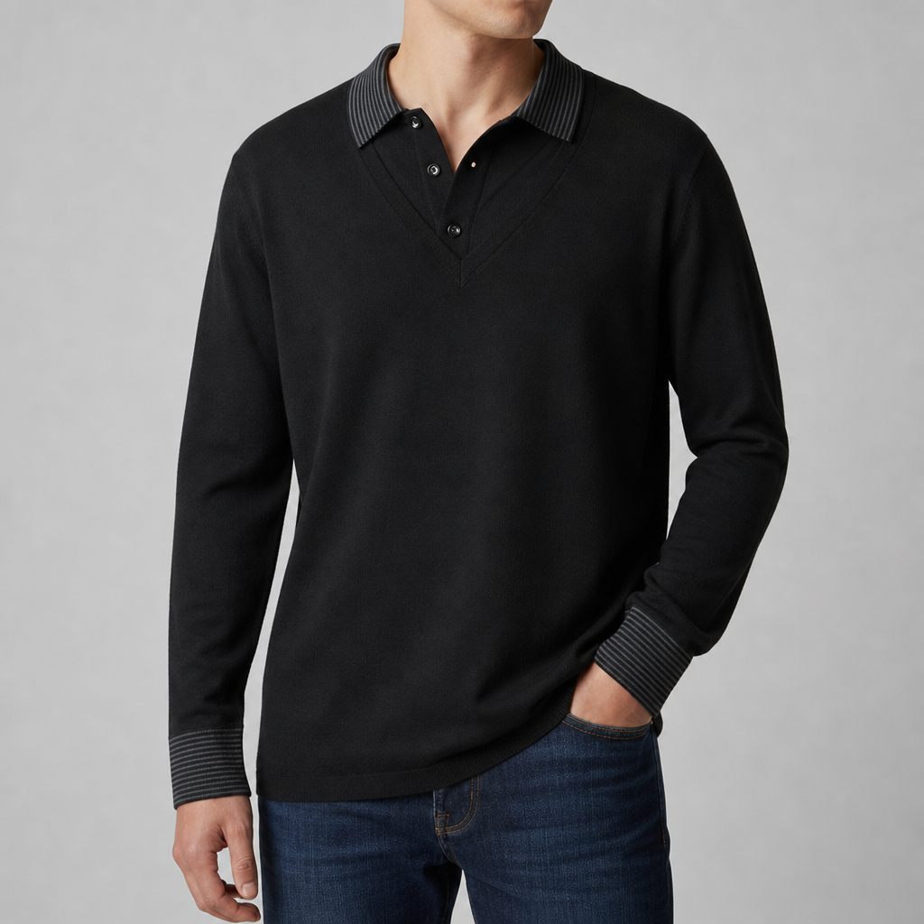 Skiathos Fleece Knit Sweater Shirt in Black