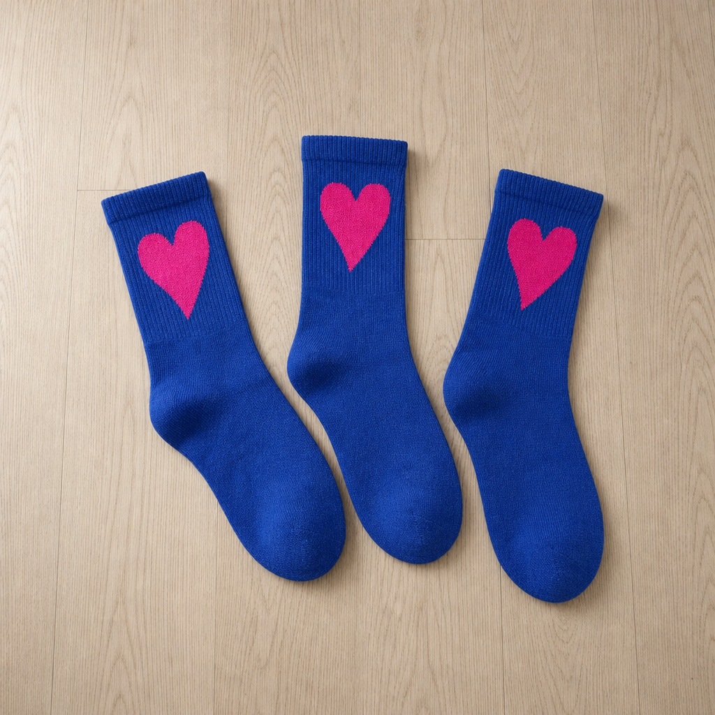 Ferrara Heart Print Crew Socks in Blue (3-Pack)