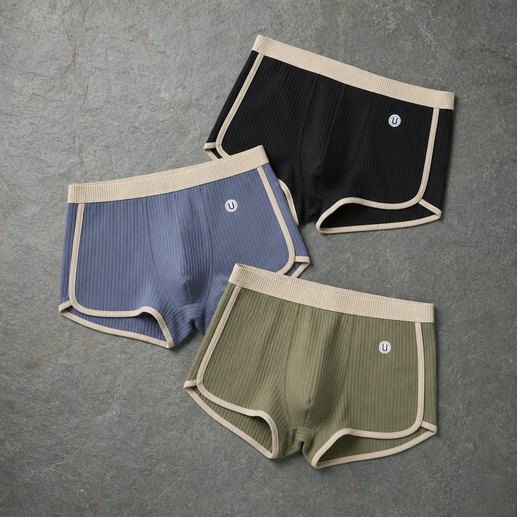 Imperia Ribbed Cotton Boxer Briefs in Blue / Black / Green